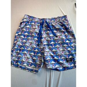 WeSC Mens Medium Mushroom Print Swim Trunks Blue Psychedelic Board Shorts